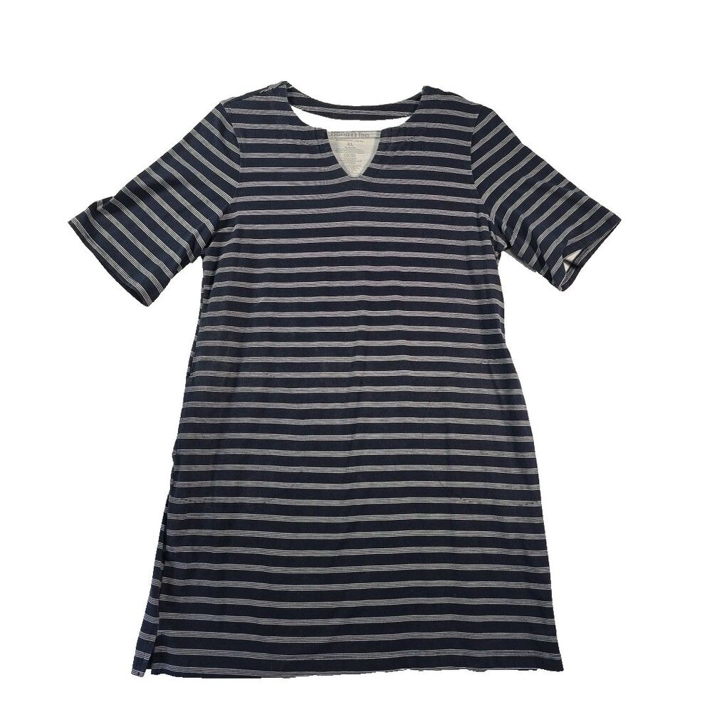 HANG TEN Short Sleeve Knit Dress Women's Size XL Navy Stripe UPF 50+ Beach